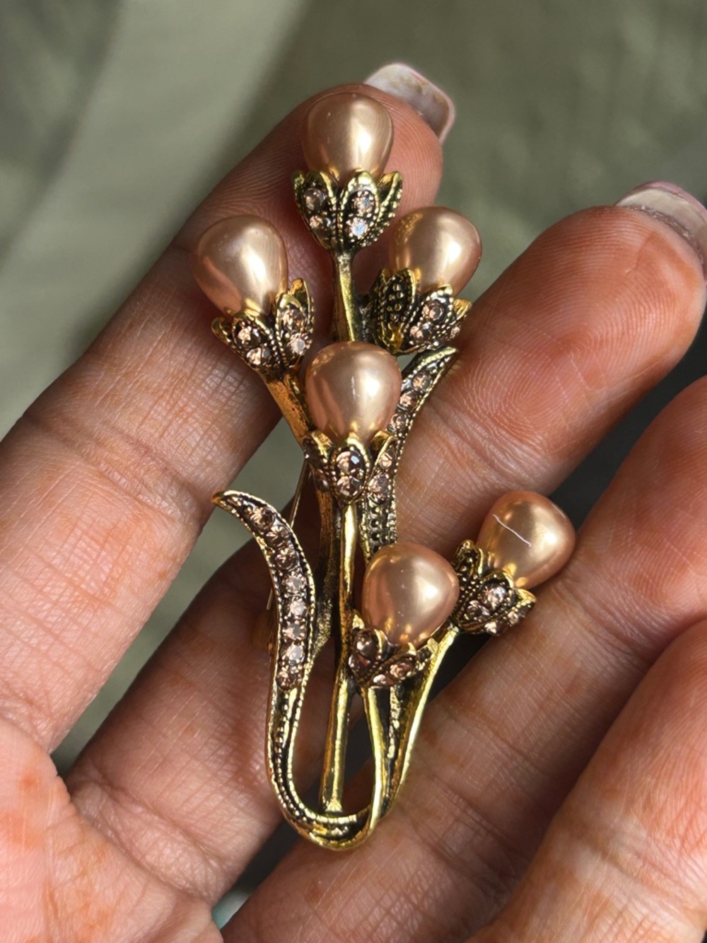 Gold Floral Pearl Cluster Brooch - Women Jewelry
